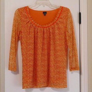 Semi Sheer lined Top pumpkin orange Rafaella M 3/'4 sleeve EUC